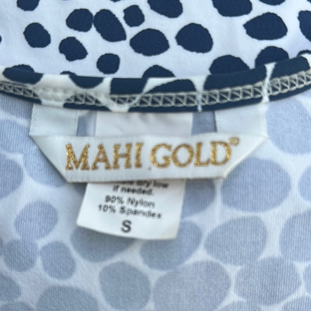 Mahi Gold Navy & White Polka Dot Sleeveless Fit & Flare Dress | Size S - Picture 8 of 8